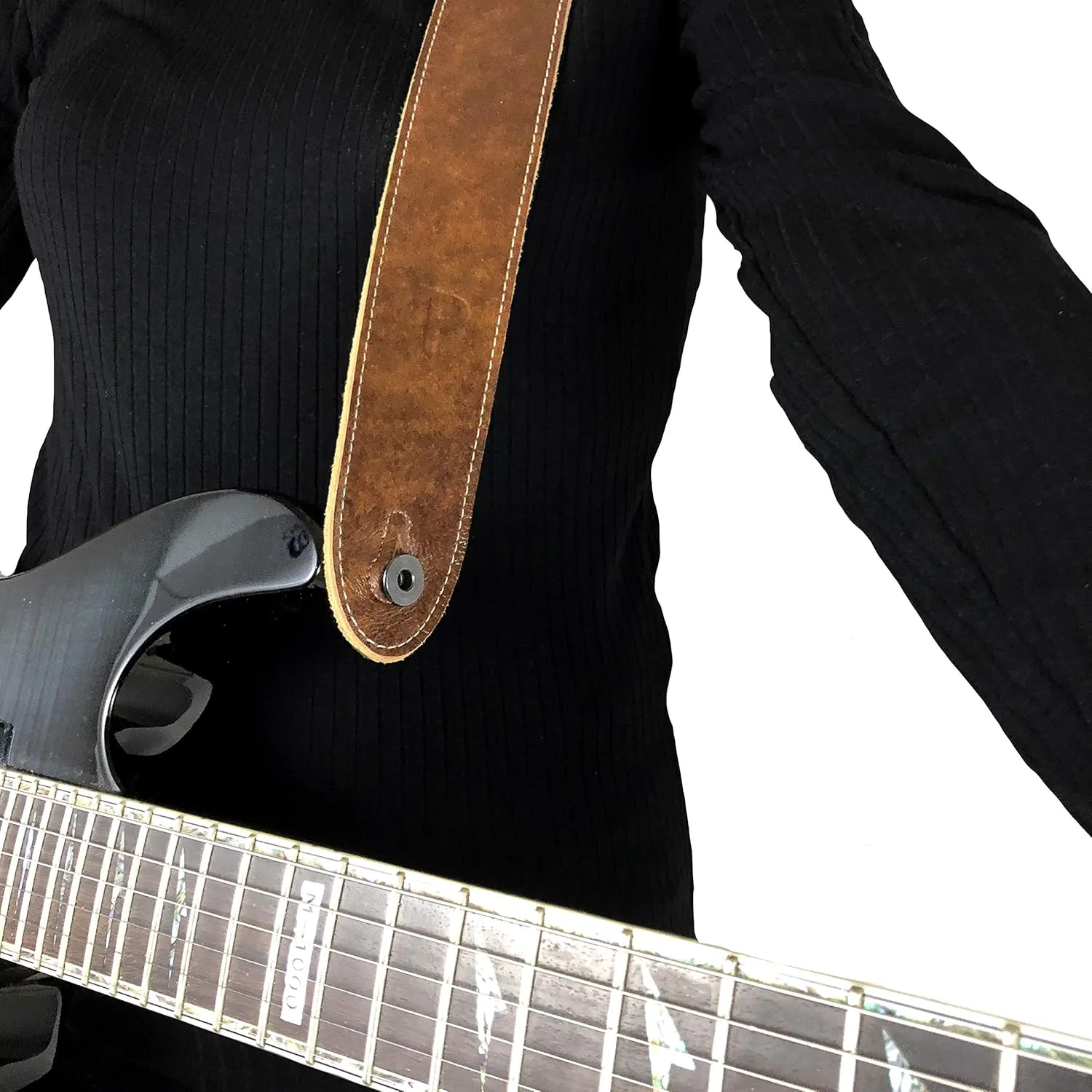 Perri's Leathers Italian Leather Guitar Strap - Soft Deluxe, Adjustable 41" to 56", Reinforced Keyhole & Slots, Electric, Bass, Acoustic Guitar Straps Leather - Chestnut