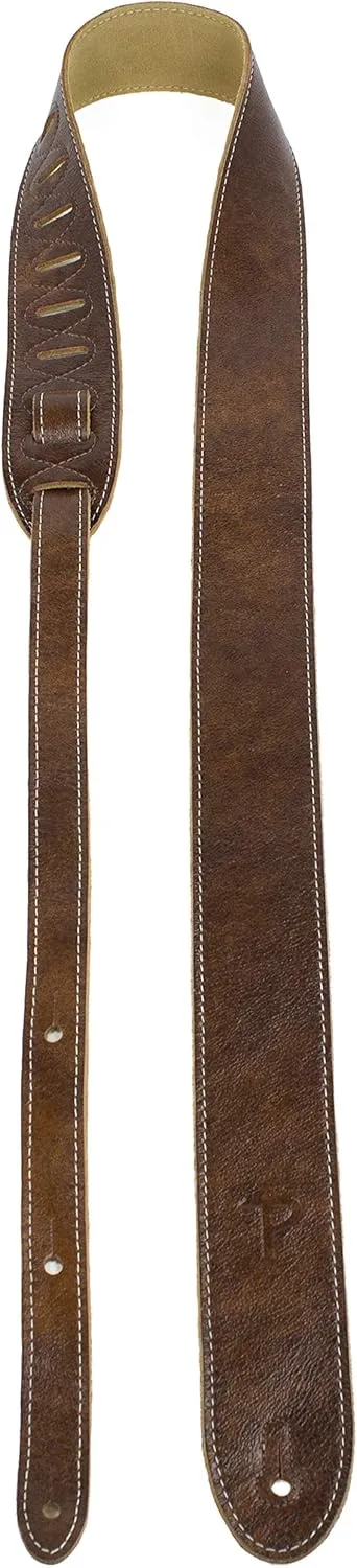 Perri's Leathers Italian Leather Guitar Strap - Soft Deluxe, Adjustable 41" to 56", Reinforced Keyhole & Slots, Electric, Bass, Acoustic Guitar Straps Leather - Chestnut