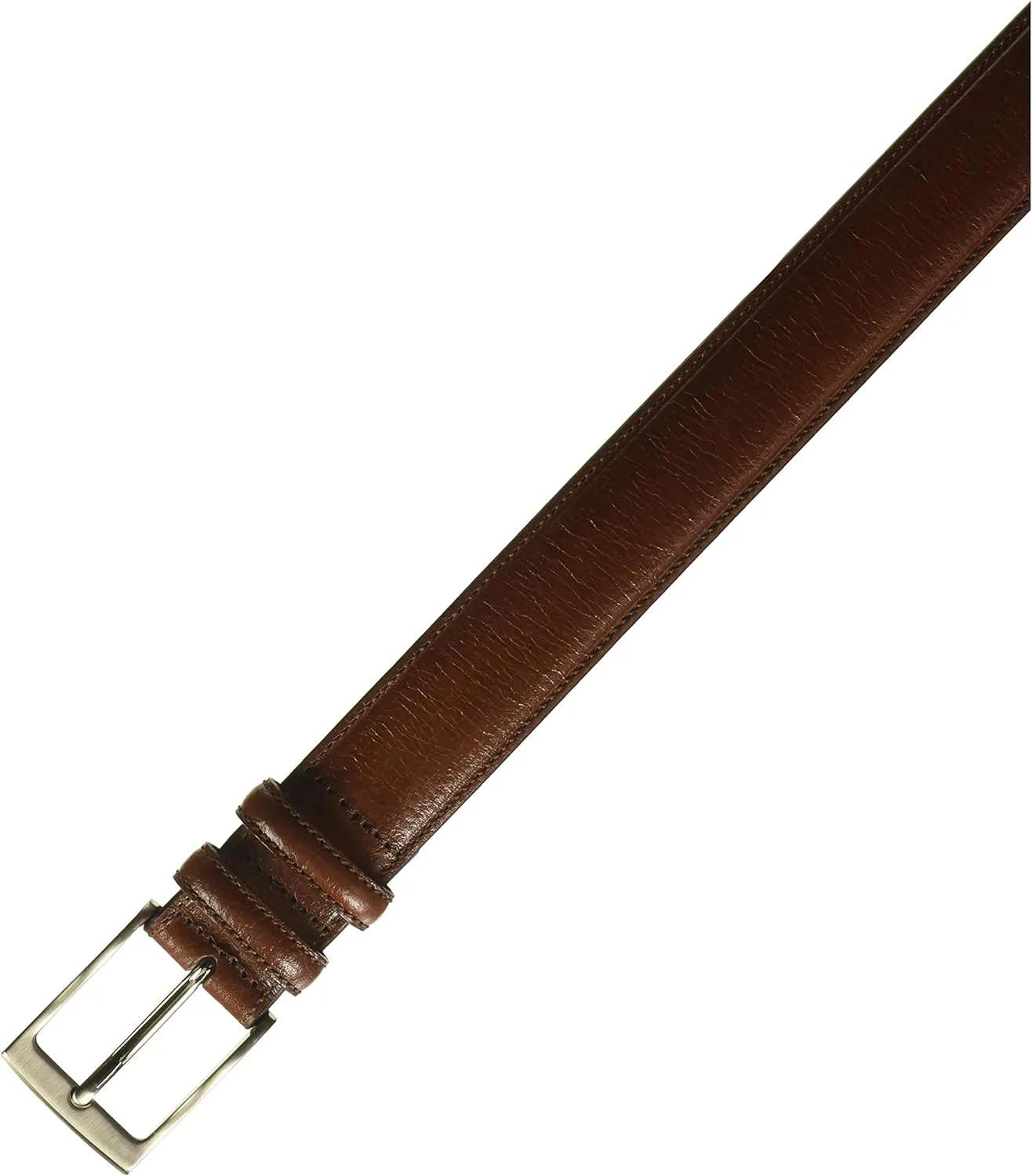 Perry Ellis Men's Hc Milled Leather Belt, Stitched, Two Loops, Antique Silver Buckle, 1.5” Width (Available in Big & Tall)