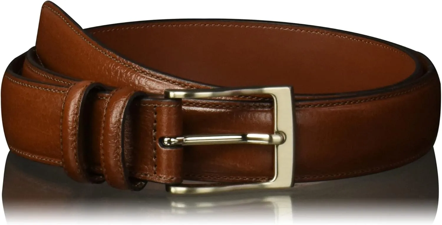 Perry Ellis Men's Hc Milled Leather Belt, Stitched, Two Loops, Antique Silver Buckle, 1.5” Width (Available in Big & Tall)