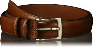 Perry Ellis Men's Hc Milled Leather Belt, Stitched, Two Loops, Antique Silver Buckle, 1.5” Width (Available in Big & Tall)