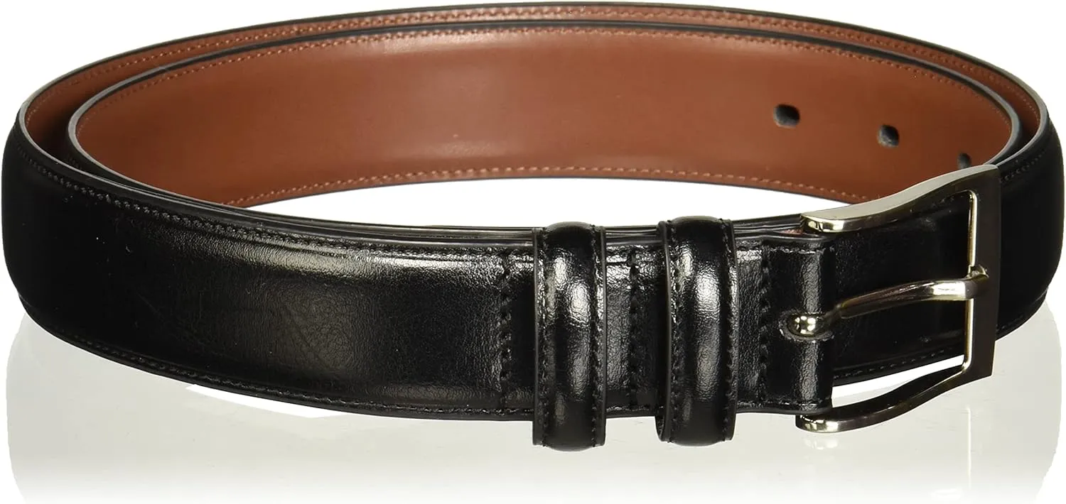 Perry Ellis Men's Hc Milled Leather Belt, Stitched, Two Loops, Antique Silver Buckle, 1.5” Width (Available in Big & Tall)