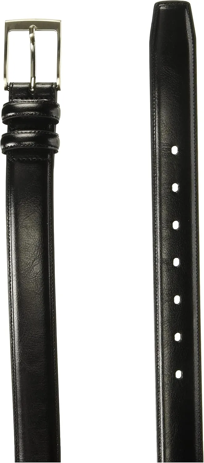Perry Ellis Men's Hc Milled Leather Belt, Stitched, Two Loops, Antique Silver Buckle, 1.5” Width (Available in Big & Tall)