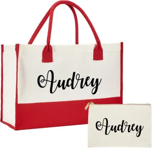 Personalized Canvas Tote Bag - Reinforced Handles,Dense Sewing Beach Bag & Extra Makeup Bag,Travel Essentials,Gifts for Women