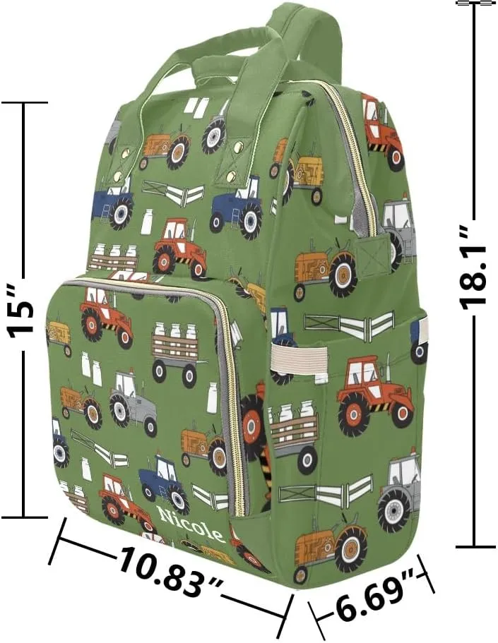 Personalized Diaper Backpack Trucks Tractor Custom Name Multi Function Diaper Bag Travel Daypack Nursing Nappy Bag