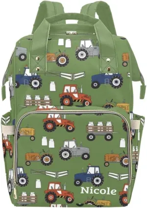 Personalized Diaper Backpack Trucks Tractor Custom Name Multi Function Diaper Bag Travel Daypack Nursing Nappy Bag