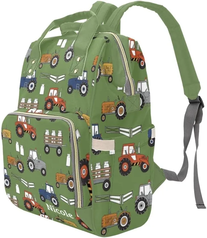 Personalized Diaper Backpack Trucks Tractor Custom Name Multi Function Diaper Bag Travel Daypack Nursing Nappy Bag