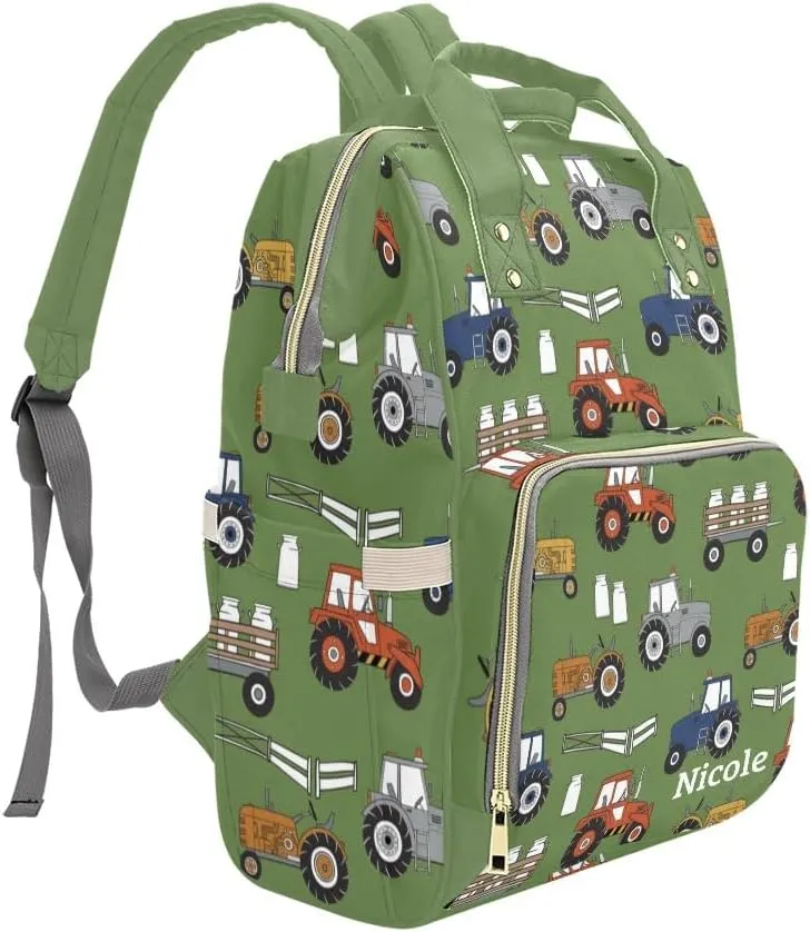 Personalized Diaper Backpack Trucks Tractor Custom Name Multi Function Diaper Bag Travel Daypack Nursing Nappy Bag