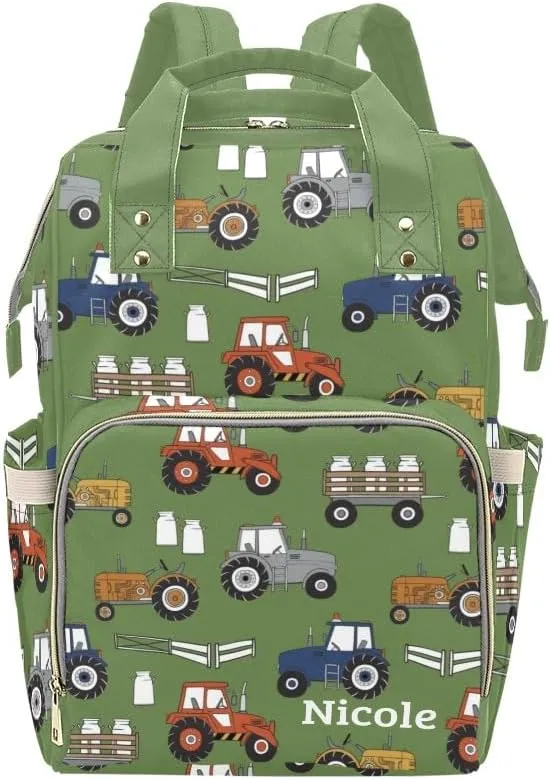 Personalized Diaper Backpack Trucks Tractor Custom Name Multi Function Diaper Bag Travel Daypack Nursing Nappy Bag