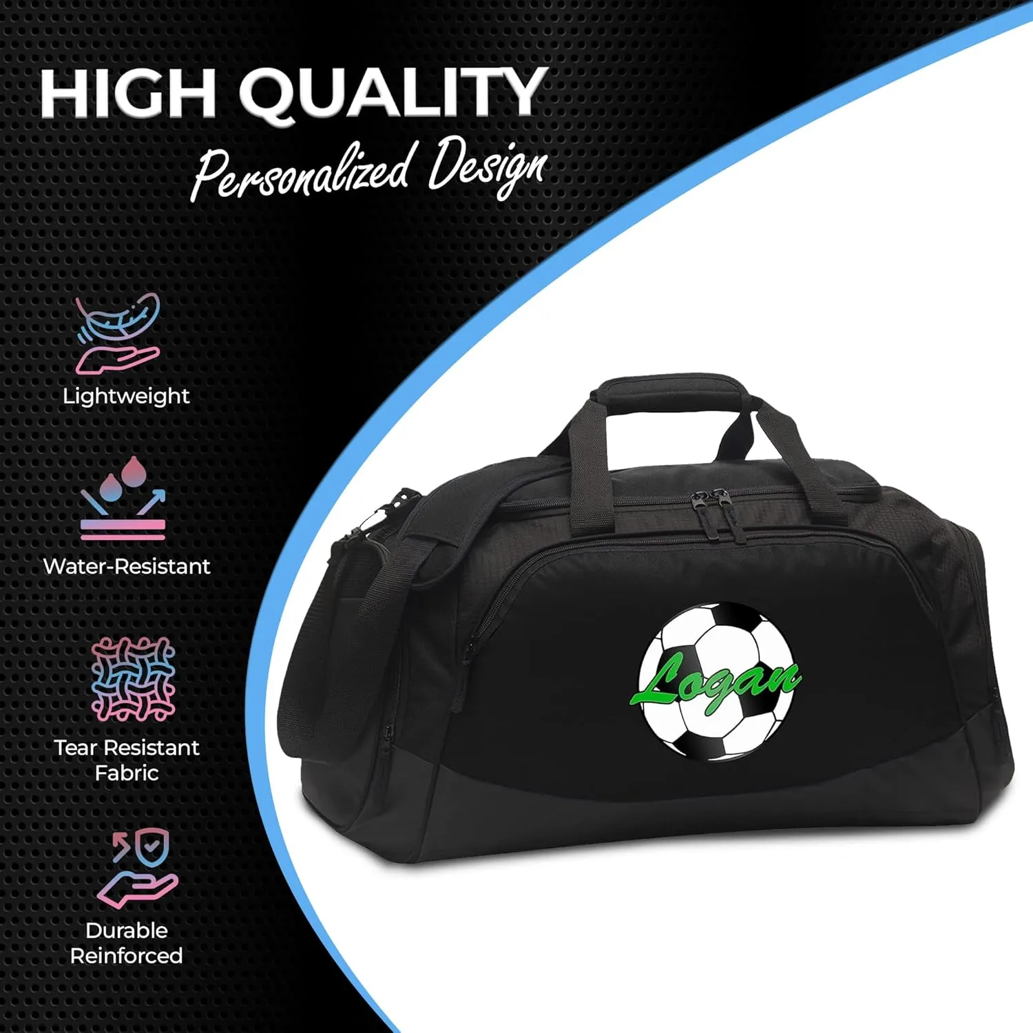 Personalized Soccer Duffle Bag with Shoe Compartment | Soccer Duffel Bag for Men, Women, Kids, & Teens with Gear Organizer | Duffle Bag for Travel