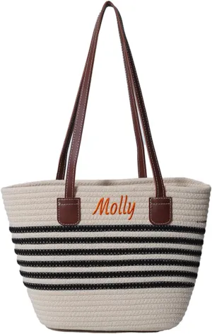 Personalized Straw Tote Bag for Women | Custom Embroidery Beach Bag, Large Woven Handmade Summer Travel Tote
