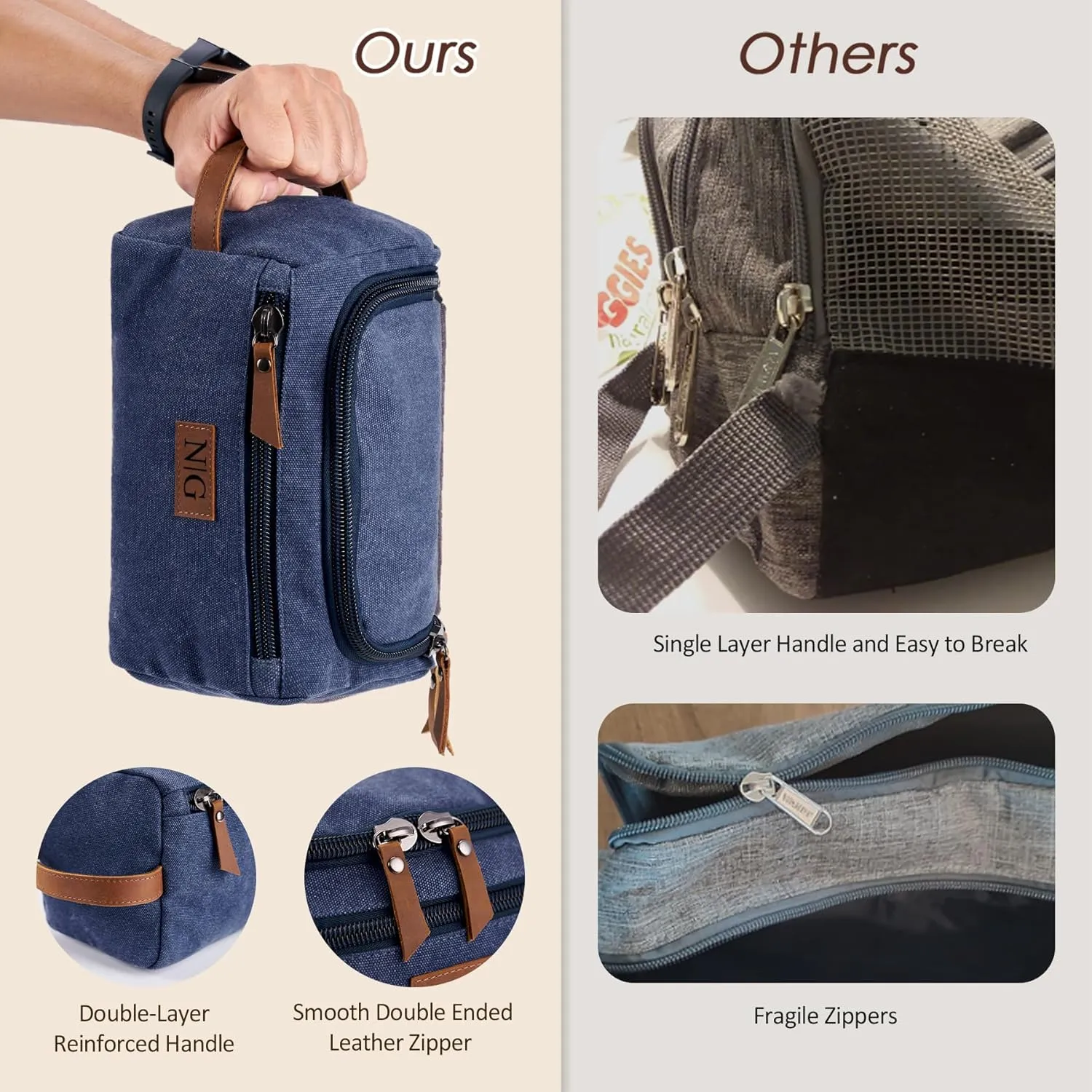 Personalized Travel Toiletry Bag - Double Layer Reinforced Handle,Canvas Water Resistant Shaving Bag,Dopp Kit,Travel Essentials for Men,Groomsmen Gifts