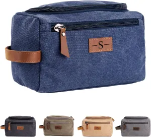 Personalized Travel Toiletry Bag - Double Layer Reinforced Handle,Canvas Water Resistant Shaving Bag,Dopp Kit,Travel Essentials for Men,Groomsmen Gifts