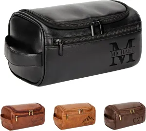 Personalized Travel Toiletry Bag for Men with Hook - Large Water-resistant Shaving Dopp Kit,PU Leather PU Leather Cosmetic Bags,Groomsmen Gifts for Him