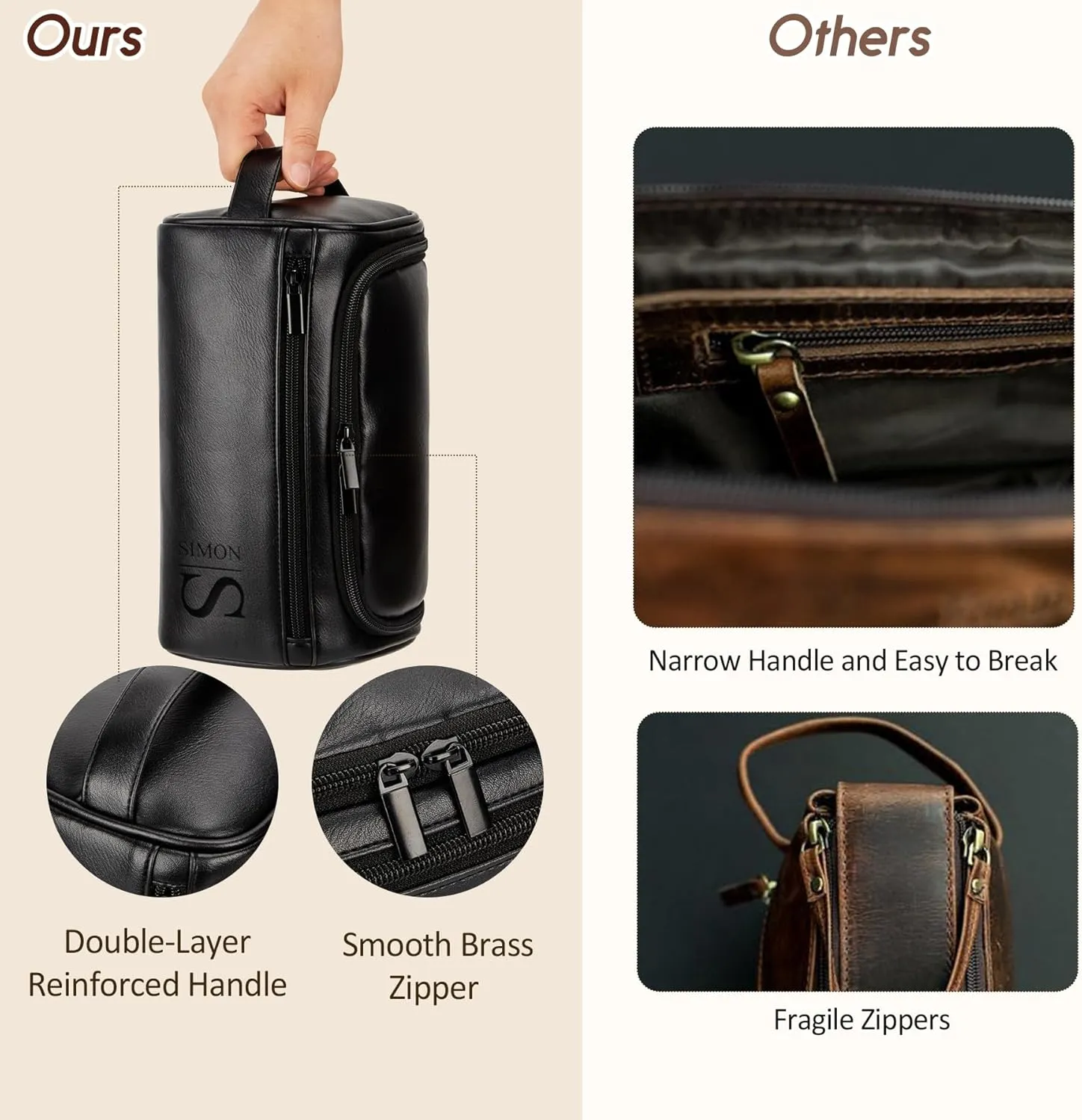 Personalized Travel Toiletry Bag for Men with Hook - Large Water-resistant Shaving Dopp Kit,PU Leather PU Leather Cosmetic Bags,Groomsmen Gifts for Him