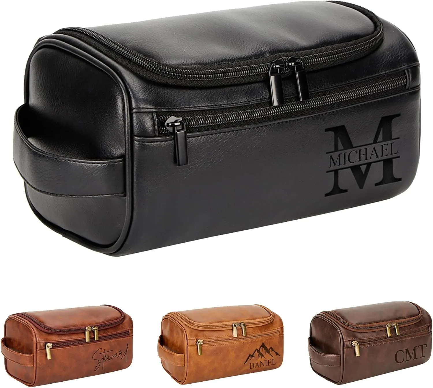 Personalized Travel Toiletry Bag for Men with Hook - Large Water-resistant Shaving Dopp Kit,PU Leather PU Leather Cosmetic Bags,Groomsmen Gifts for Him