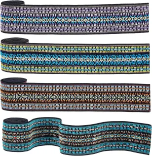 PH PandaHall 2 Inch Elastic Jacquard Ribbon, 4 Yards Ethnic Floral Trim Emobridered Woven Ribbon Boho Fabric Sewing Band Fringe Decor Trim for DIY Clothing Curtain Embellishment Decoration