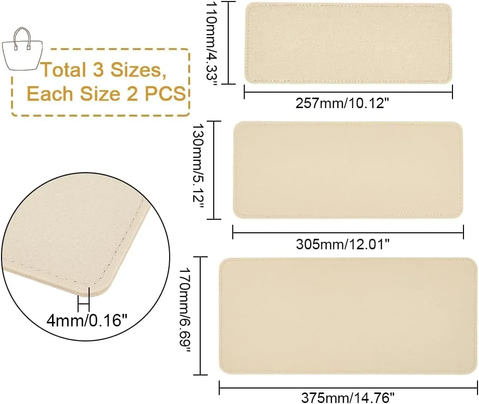 PH PandaHall 6pcs 3 Sizes Felt Bag Shaper, Rectangle Bag Support Insert Base Camel Handbag Base Insert Purse Bottom Insert Bag Stabilizer Bag Liner Board for Tote Leather Purse Crossbody Bag Backpack