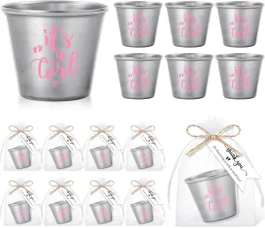 Pickmesh 25 Set Baby Shower Party Favors for Guests Stainless Steel Shot Glasses It's a Girl Shot Glasses Baby Shower Shot Cups with Thank You Tag Organza Bag for Boy Girl Gender Reveal Party Supplies
