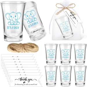 Pickmesh 25 Sets Baby Shower Party Gift Bulk Elephant Theme Acrylic Shot Glasses with Thank You Tags Bag Pink Blue Cups for Baby Shower Gender Reveal Tea Party Souvenir Favor(Boy)