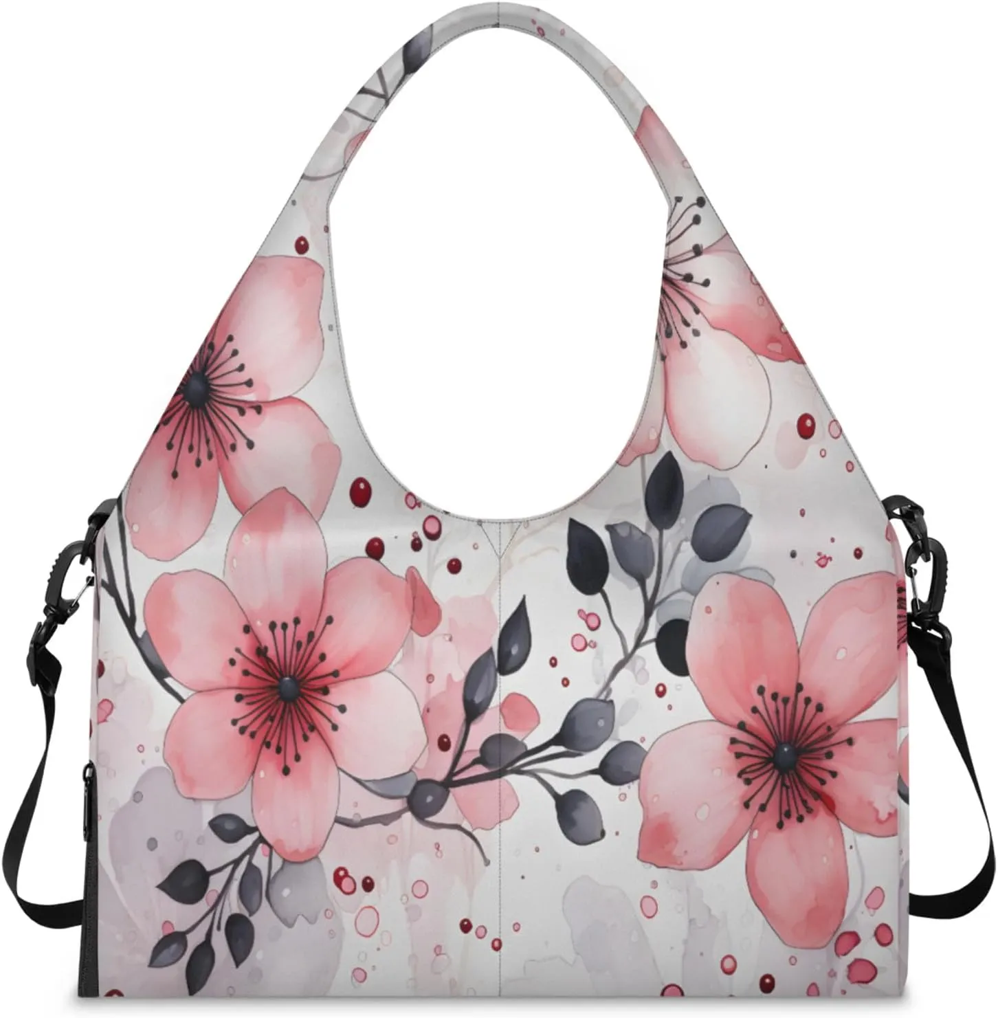 Pink Blossom Delight Waterproof Gym Bag for Men Women, Sports Duffel Bag with Shoe Compartment Yoga Mat Holder, Portable Large Travel Bag for Fitness, Camping, Weekend Trips