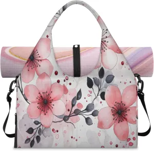 Pink Blossom Delight Waterproof Gym Bag for Men Women, Sports Duffel Bag with Shoe Compartment Yoga Mat Holder, Portable Large Travel Bag for Fitness, Camping, Weekend Trips