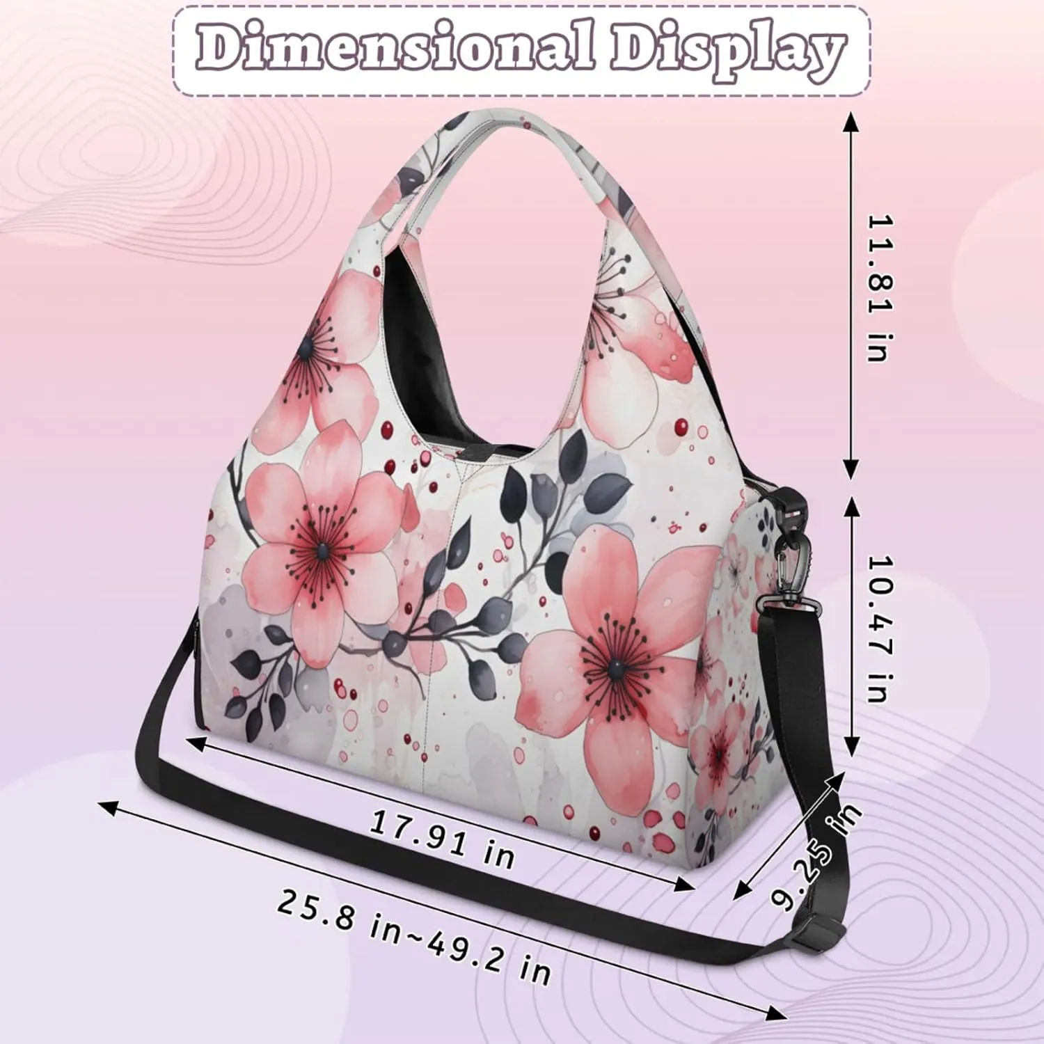 Pink Blossom Delight Waterproof Gym Bag for Men Women, Sports Duffel Bag with Shoe Compartment Yoga Mat Holder, Portable Large Travel Bag for Fitness, Camping, Weekend Trips