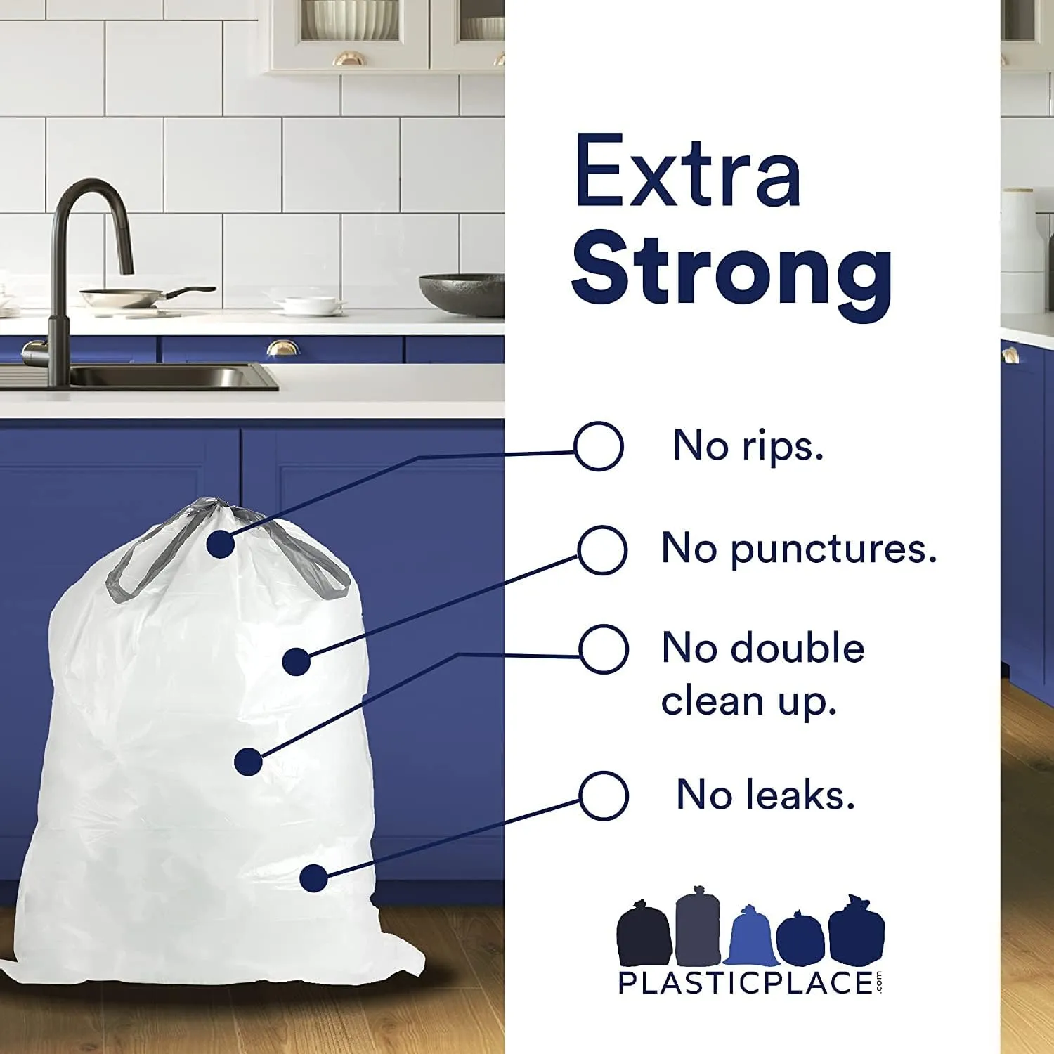 Plasticplace Trash Bags | Compatible with Simplehuman (x) Code A | (200 Count)│White Drawstring Garbage Liners 1.2 Gallon / 4.5 Liter │ 11.5" x 15.5"
