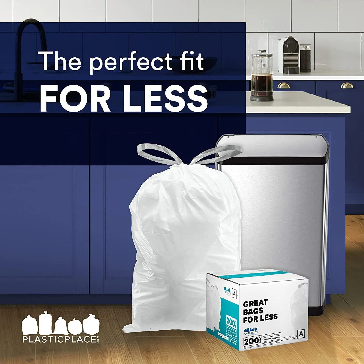 Plasticplace Trash Bags | Compatible with Simplehuman (x) Code A | (200 Count)│White Drawstring Garbage Liners 1.2 Gallon / 4.5 Liter │ 11.5" x 15.5"