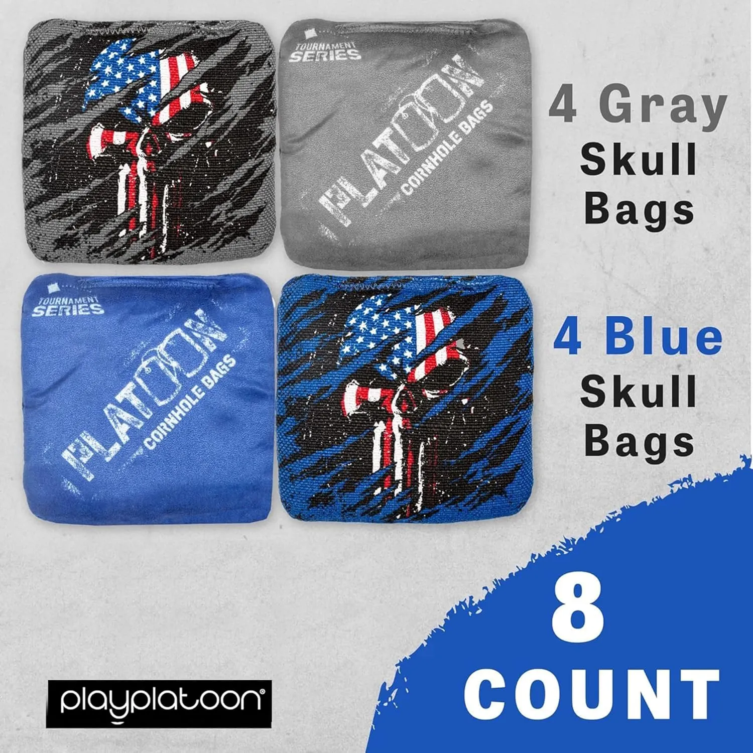 Play Platoon Tournament Series Cornhole Bags - Pro Style Dual Sided Slick and Sticky Side Bags - Set of 8 - Designed in USA