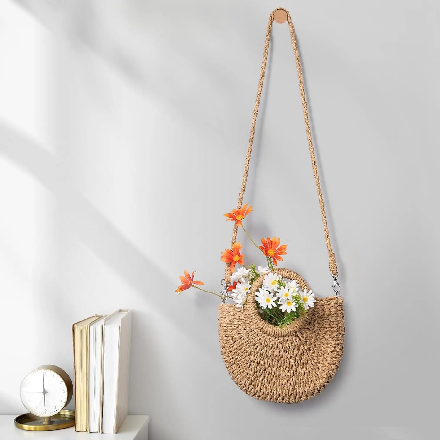 Pleneal Straw Beach Bags for Women - Women Beach Handmade Woven Tote Bag, Summer Mesh Hollow Shoulder Bag for Holiday