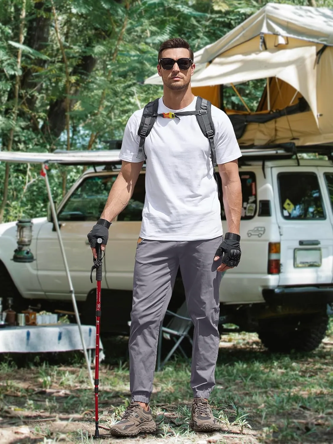 PLEPAN Mens Casual Cargo Joggers - Cotton Drawstring Chino Pants Hiking Outdoor Twill Track Jogging Sweatpants