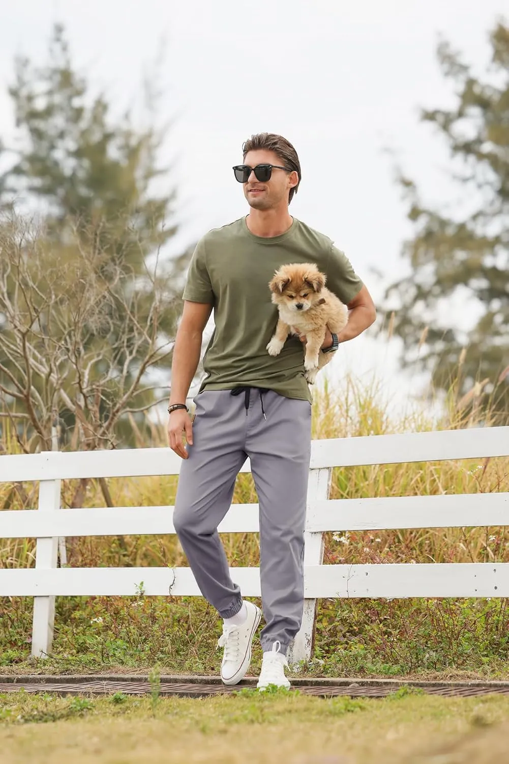 PLEPAN Mens Casual Cargo Joggers - Cotton Drawstring Chino Pants Hiking Outdoor Twill Track Jogging Sweatpants