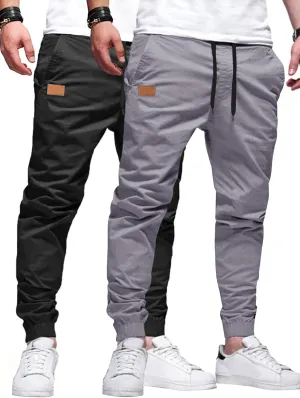 PLEPAN Mens Casual Cargo Joggers - Cotton Drawstring Chino Pants Hiking Outdoor Twill Track Jogging Sweatpants