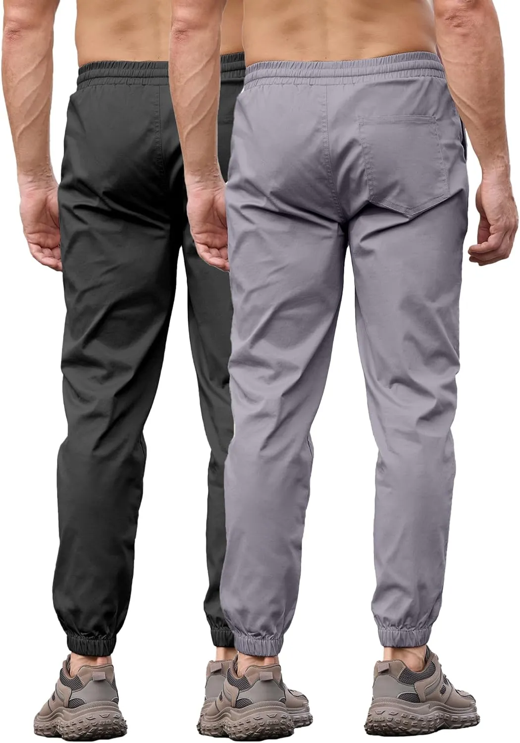PLEPAN Mens Casual Cargo Joggers - Cotton Drawstring Chino Pants Hiking Outdoor Twill Track Jogging Sweatpants