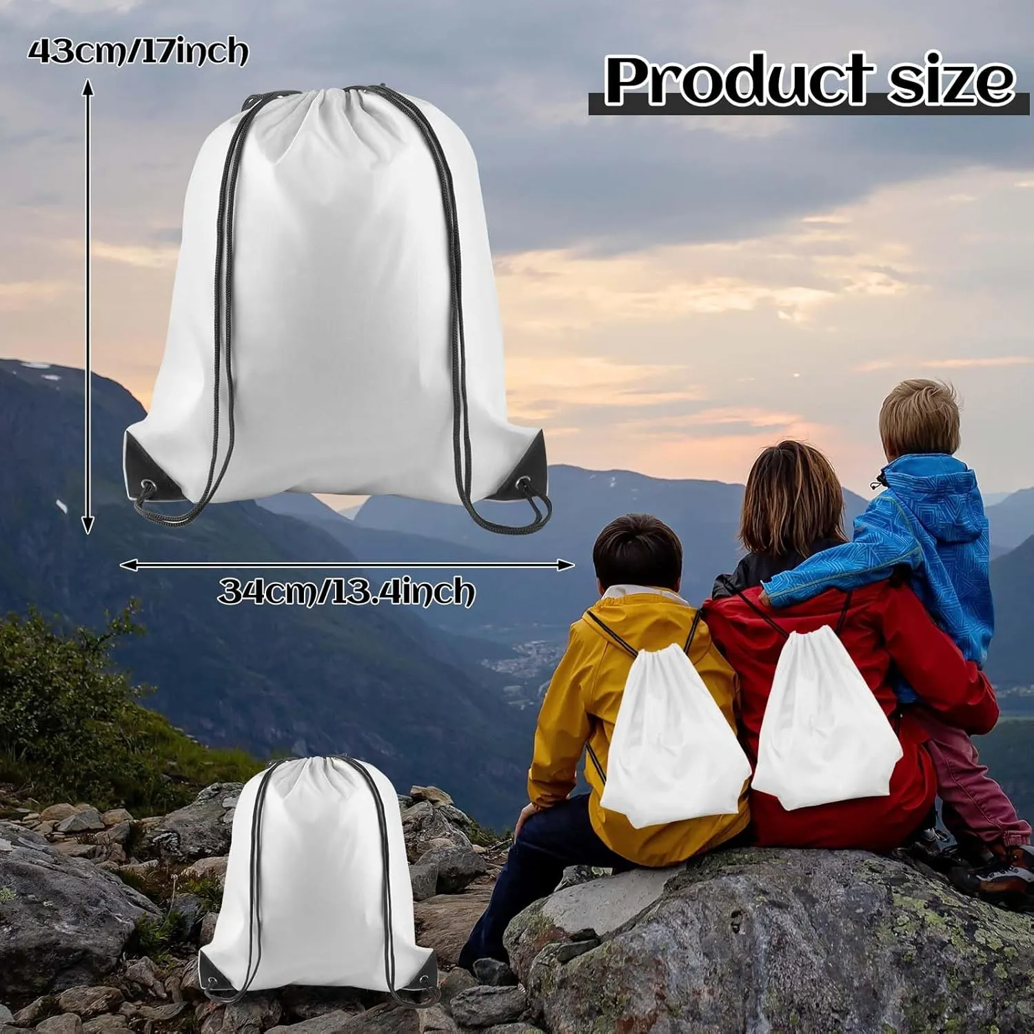 PLULON 15 Pcs White Drawstring Bags Drawstring Backpack Bulk, String Backpack Cinch Sack Sport Gym Backpack Bags for Yoga Traveling Outdoor Sports