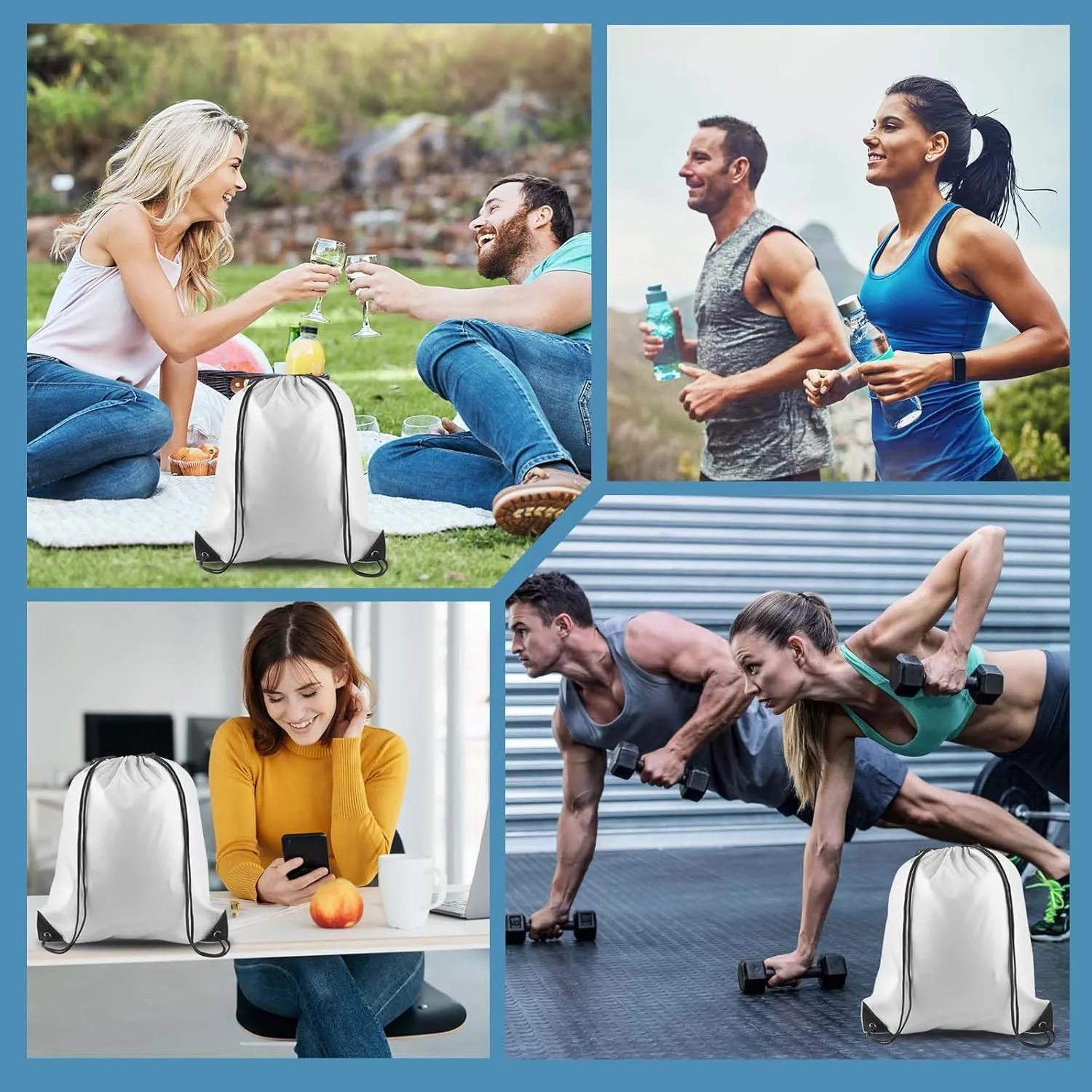 PLULON 15 Pcs White Drawstring Bags Drawstring Backpack Bulk, String Backpack Cinch Sack Sport Gym Backpack Bags for Yoga Traveling Outdoor Sports