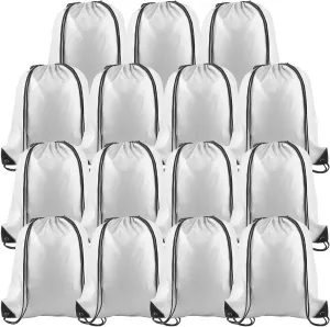 PLULON 15 Pcs White Drawstring Bags Drawstring Backpack Bulk, String Backpack Cinch Sack Sport Gym Backpack Bags for Yoga Traveling Outdoor Sports