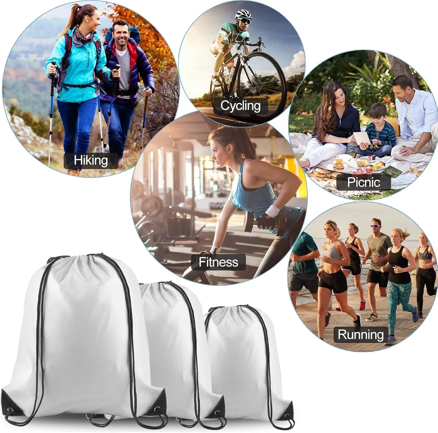 PLULON 15 Pcs White Drawstring Bags Drawstring Backpack Bulk, String Backpack Cinch Sack Sport Gym Backpack Bags for Yoga Traveling Outdoor Sports