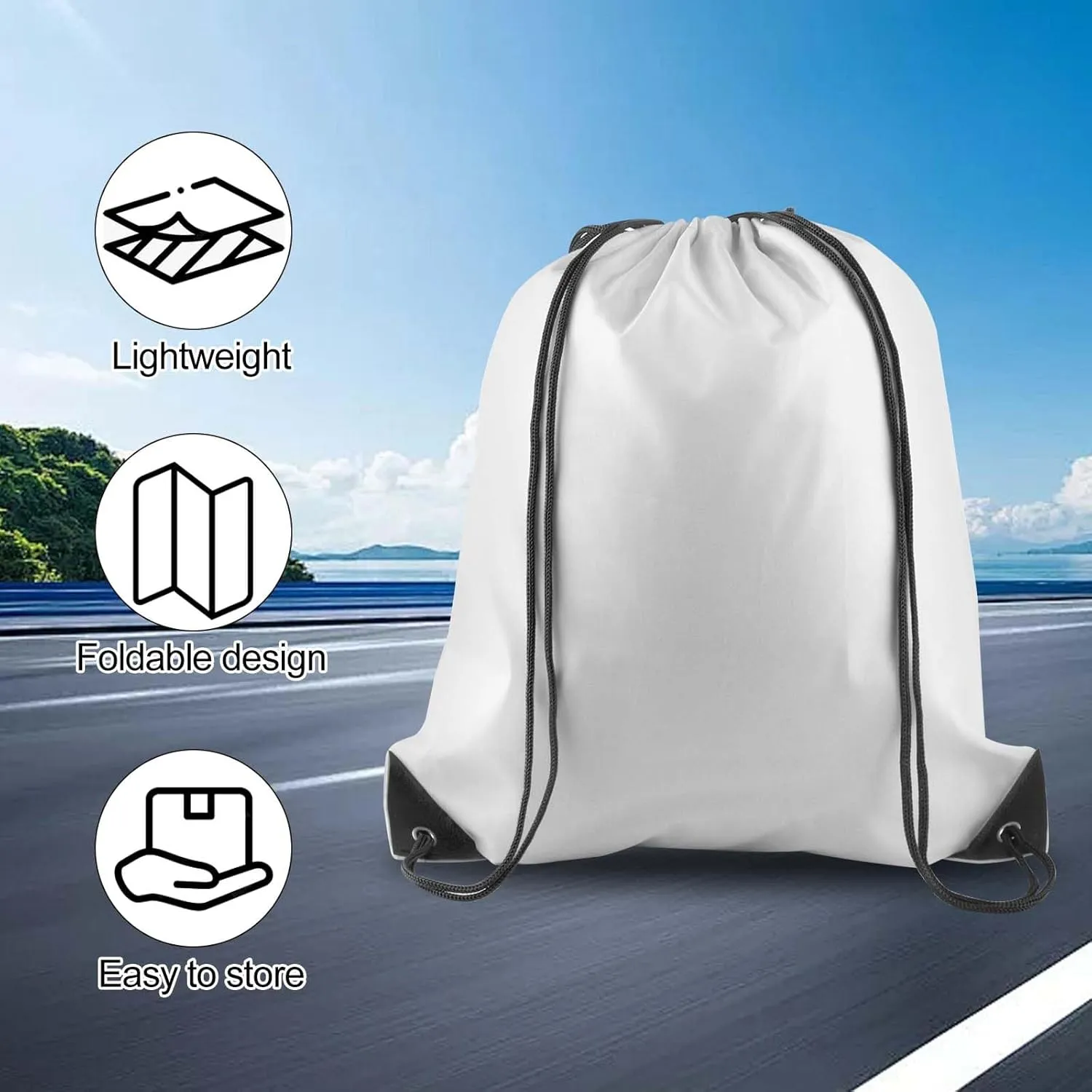 PLULON 15 Pcs White Drawstring Bags Drawstring Backpack Bulk, String Backpack Cinch Sack Sport Gym Backpack Bags for Yoga Traveling Outdoor Sports