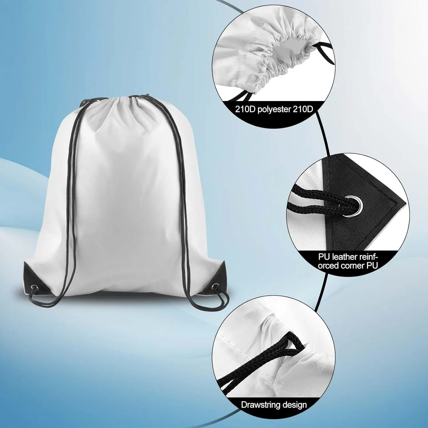 PLULON 15 Pcs White Drawstring Bags Drawstring Backpack Bulk, String Backpack Cinch Sack Sport Gym Backpack Bags for Yoga Traveling Outdoor Sports