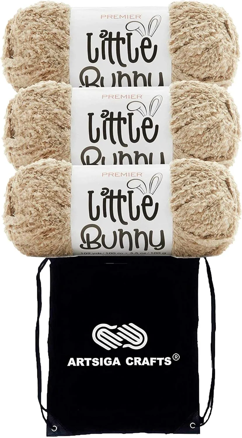 Premier Yarns Little Bunny Toffee 2079-11 (3-Skeins - Same Dye Lot) Chunky Bulky #5 Polyester Yarn for Crocheting and Knitting with Project Bag