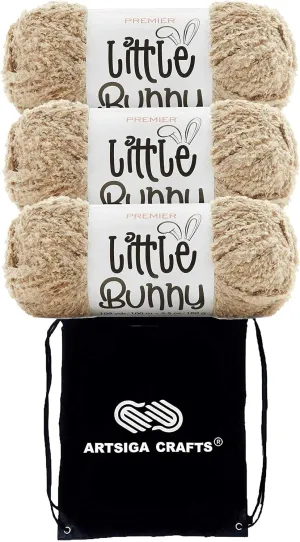 Premier Yarns Little Bunny Toffee 2079-11 (3-Skeins - Same Dye Lot) Chunky Bulky #5 Polyester Yarn for Crocheting and Knitting with Project Bag