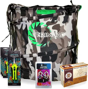 Premium Complete Dry Trimming Kit Bundle, Includes Common Culture Trimming Scissors, Grow Crew Ratchet Hangers, 10 Pack of Bags, Flower Plant Trim Accessories and Supplies Set, Camo
