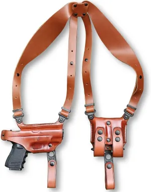Premium Leather Horizontal Shoulder Holster System with Double Magazine Carrier for Glockk 42, Right Hand Draw, Brown Color #1106#