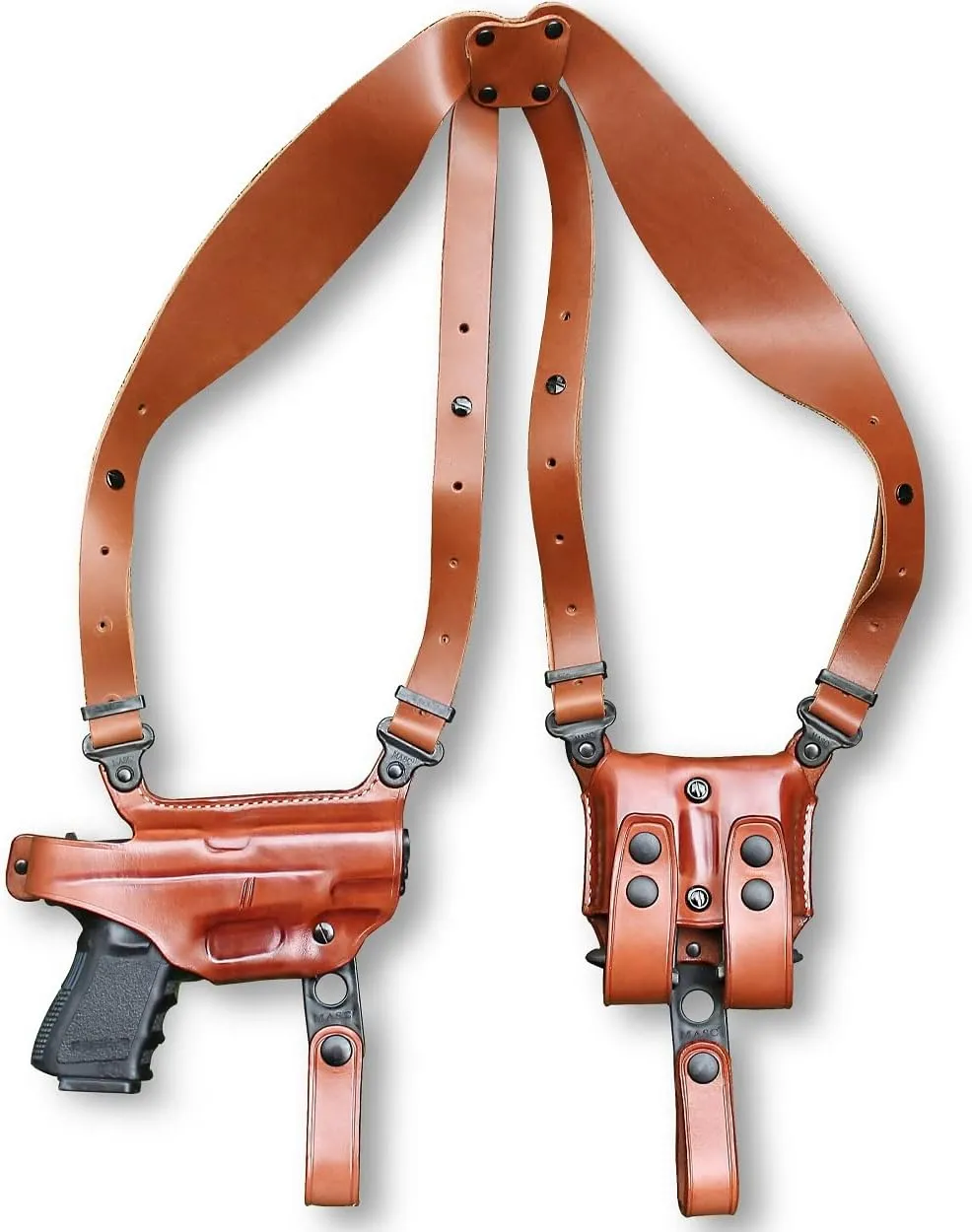 Premium Leather Horizontal Shoulder Holster System with Double Magazine Carrier for Glockk 42, Right Hand Draw, Brown Color #1106#