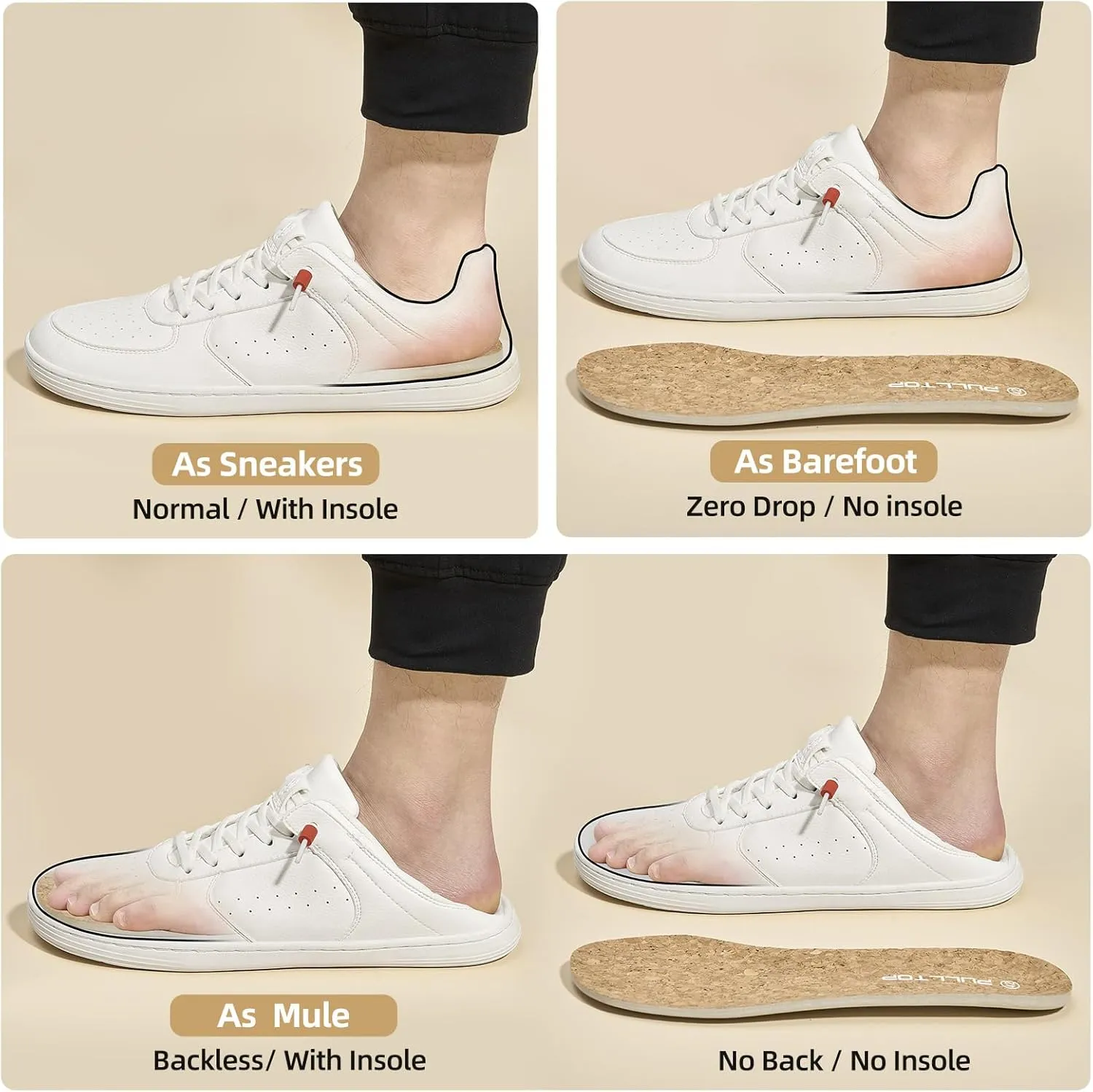 Pulltop Barefoot Wide Toe Box Shoes for Men - Minimalist Barefoot Dress Shoes Sneakers Zero Drop Slip on Walking Non Slip Shoes for Men