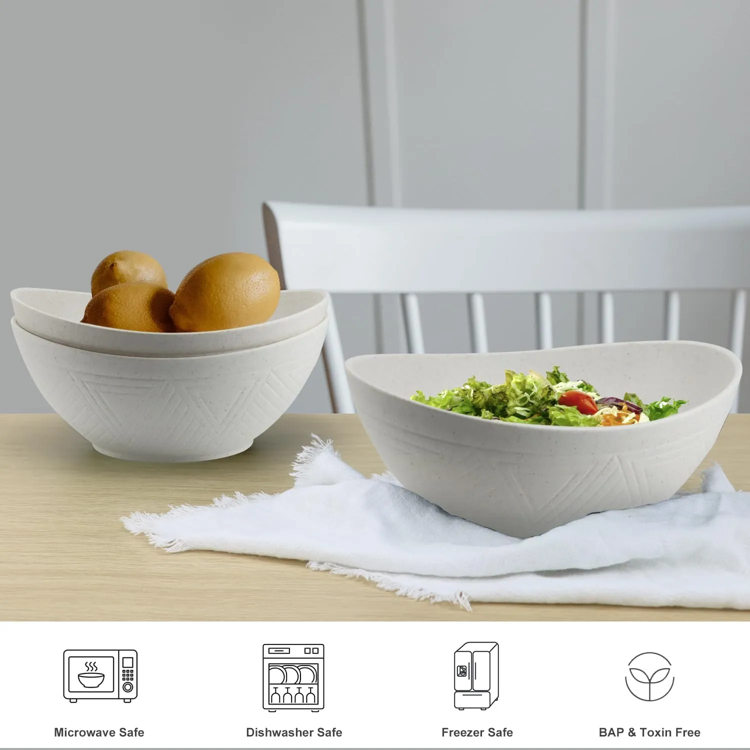 PYRMONT 9.6 Inch Serving Bowls, Large Serving Dishes for Wedding Parties, 60 Oz Bowls for Salad, Side Dishes, Ramen, Oval Shape, Freezer & Dishwasher Safe, Set of 4 - White