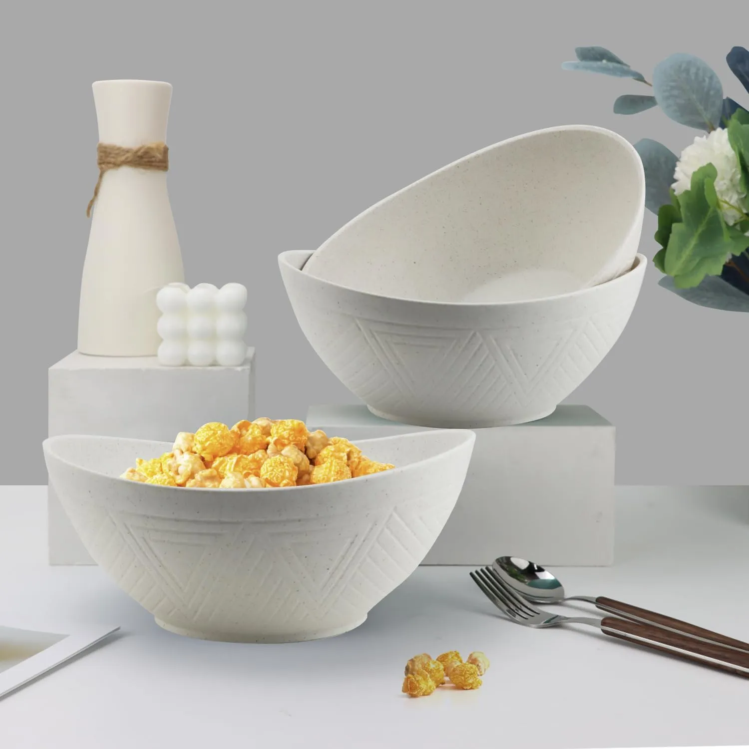 PYRMONT 9.6 Inch Serving Bowls, Large Serving Dishes for Wedding Parties, 60 Oz Bowls for Salad, Side Dishes, Ramen, Oval Shape, Freezer & Dishwasher Safe, Set of 4 - White