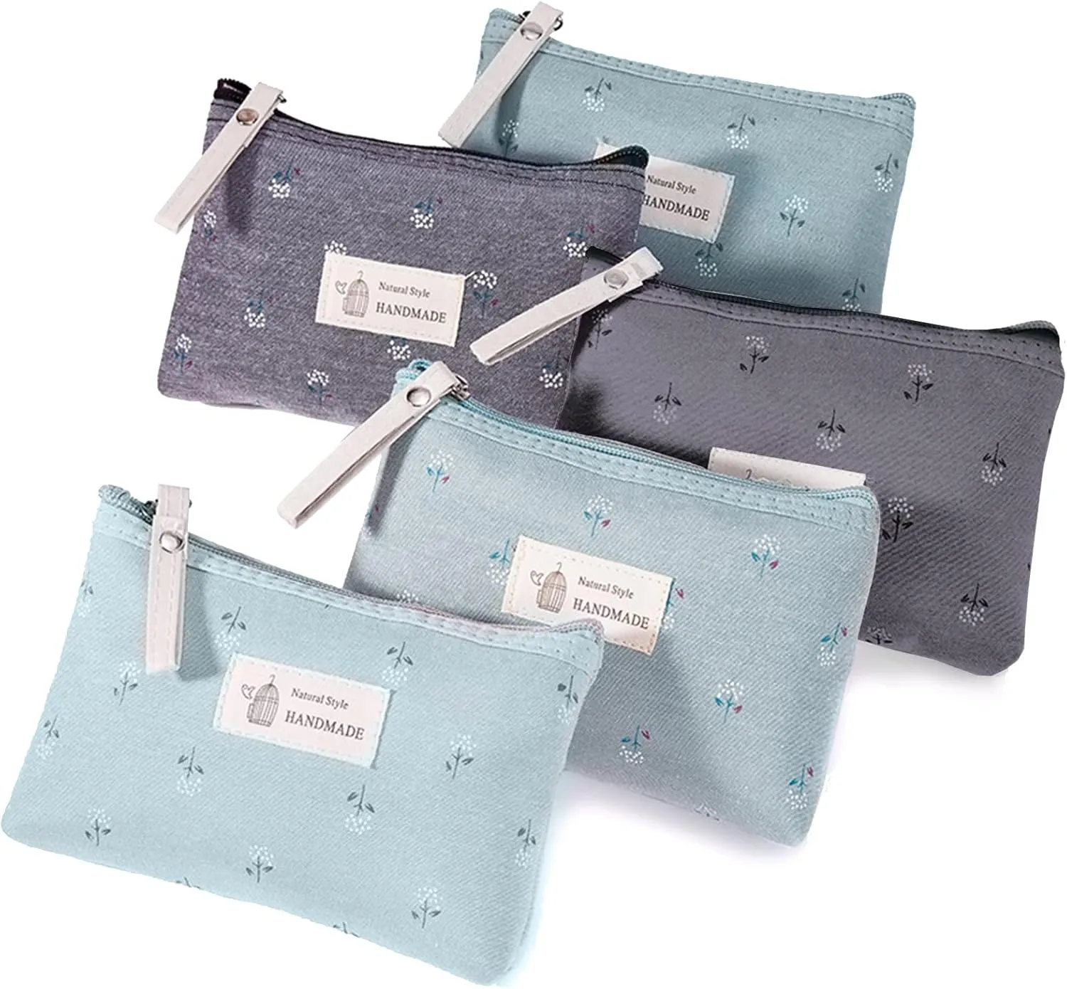 Qikuver Canvas Cosmetic Bags, 2 Pieces Cosmetic Bags for Women, Makeup bag Cute Cosmetic Bag Organizer Small Mini Makeup Pouch for Purse Toiletry Bag